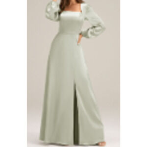 AW BRIDAL 0 XS sage green satin bridesmaid formal gala prom maxi dress NEW b66